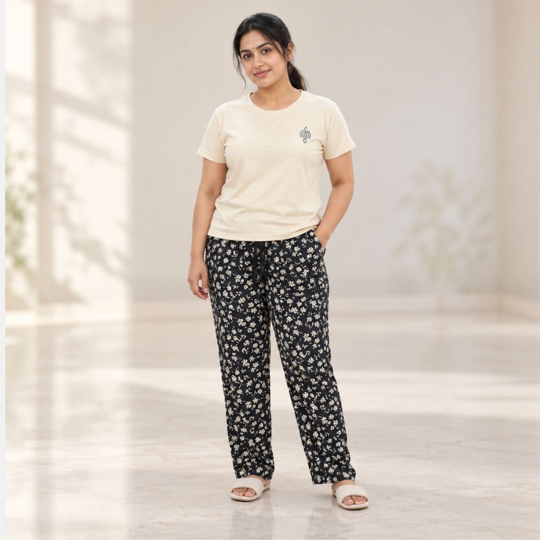 Half White Color Cotton Pyjama set