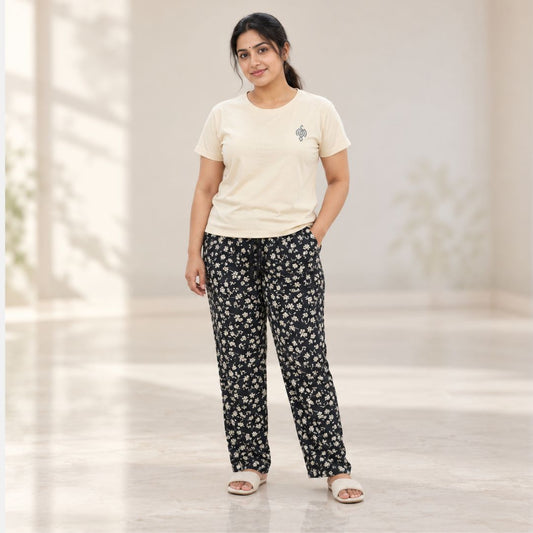 Half White Color Cotton Pyjama set