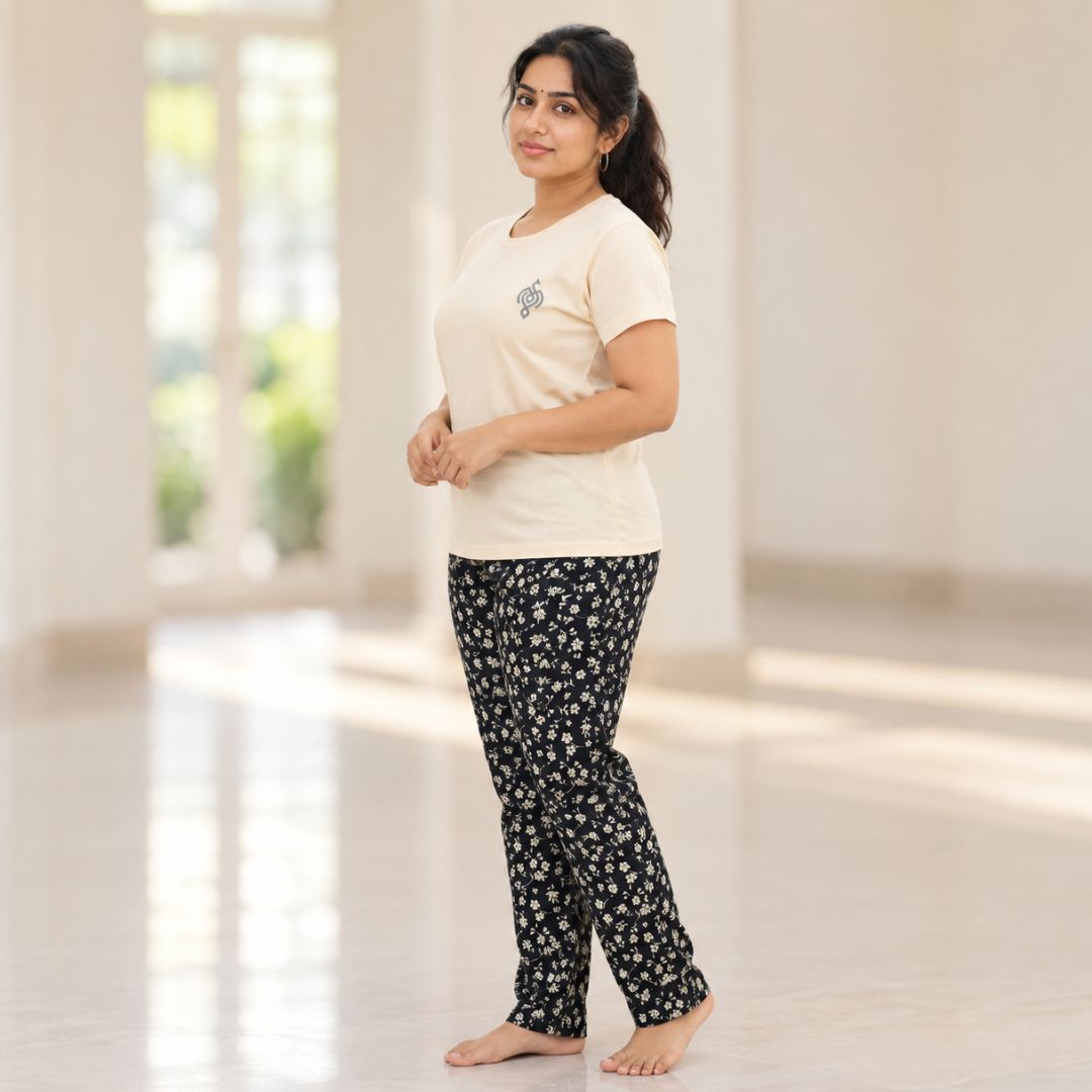 Half White Color Cotton Pyjama set