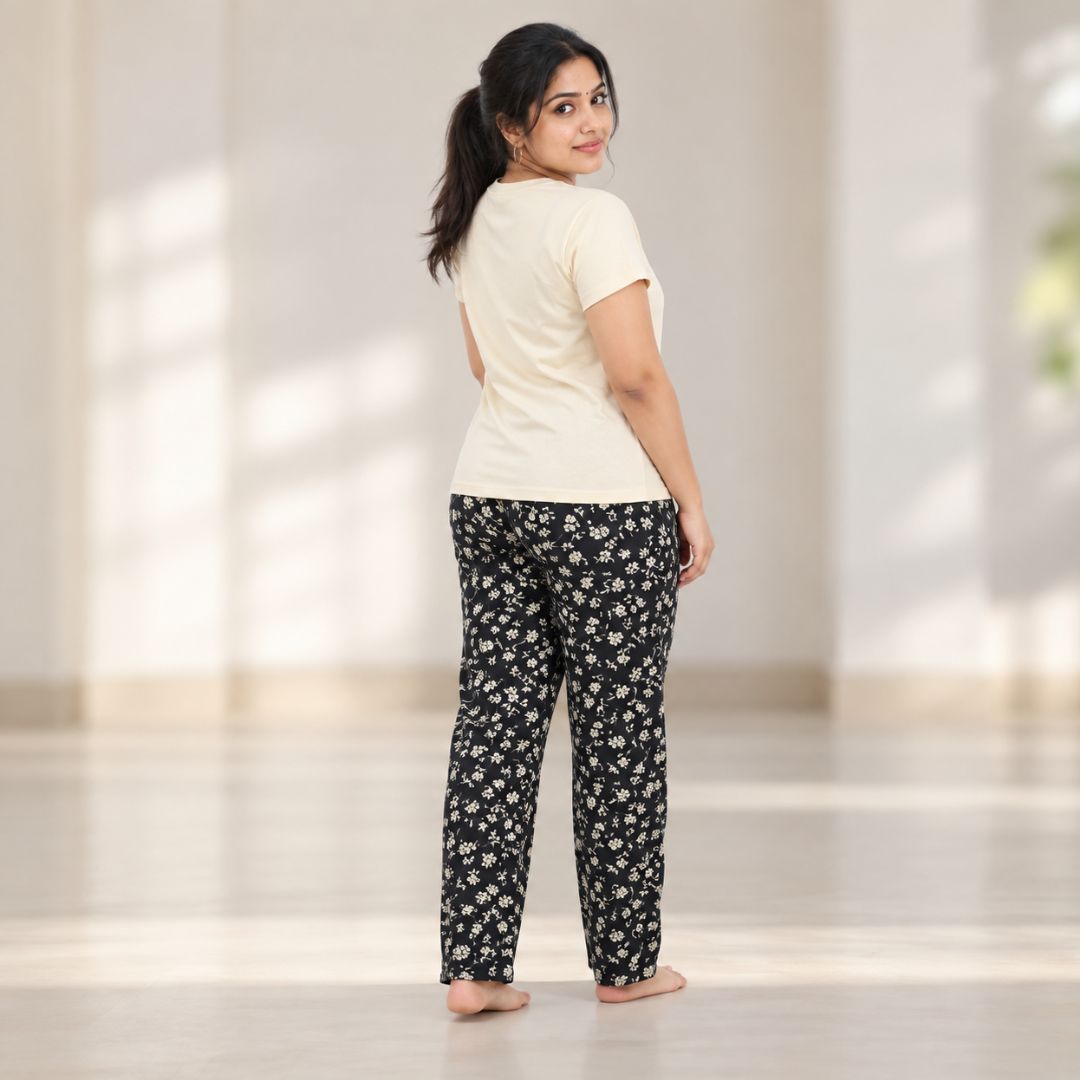 Half White Color Cotton Pyjama set