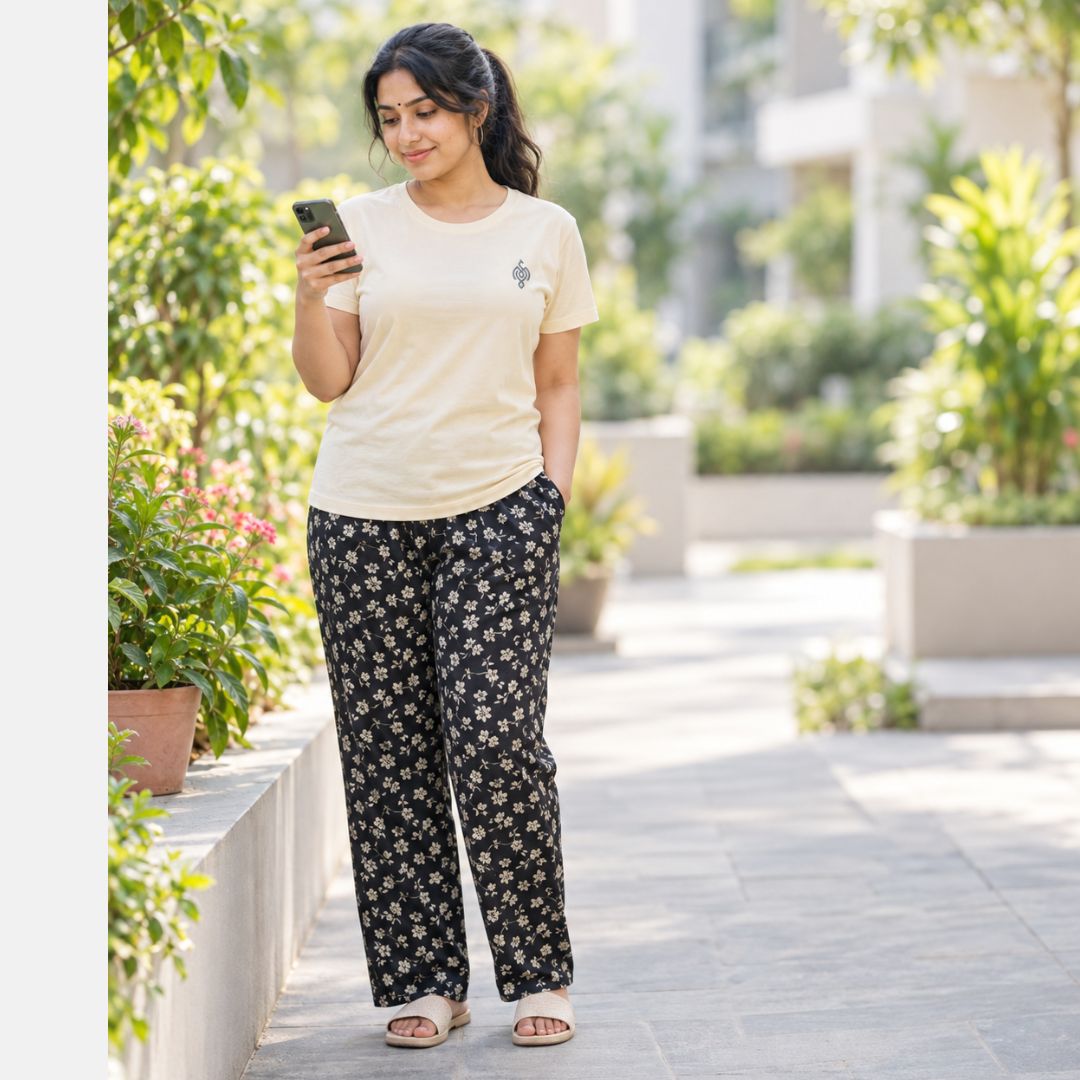 Half White Color Cotton Pyjama set