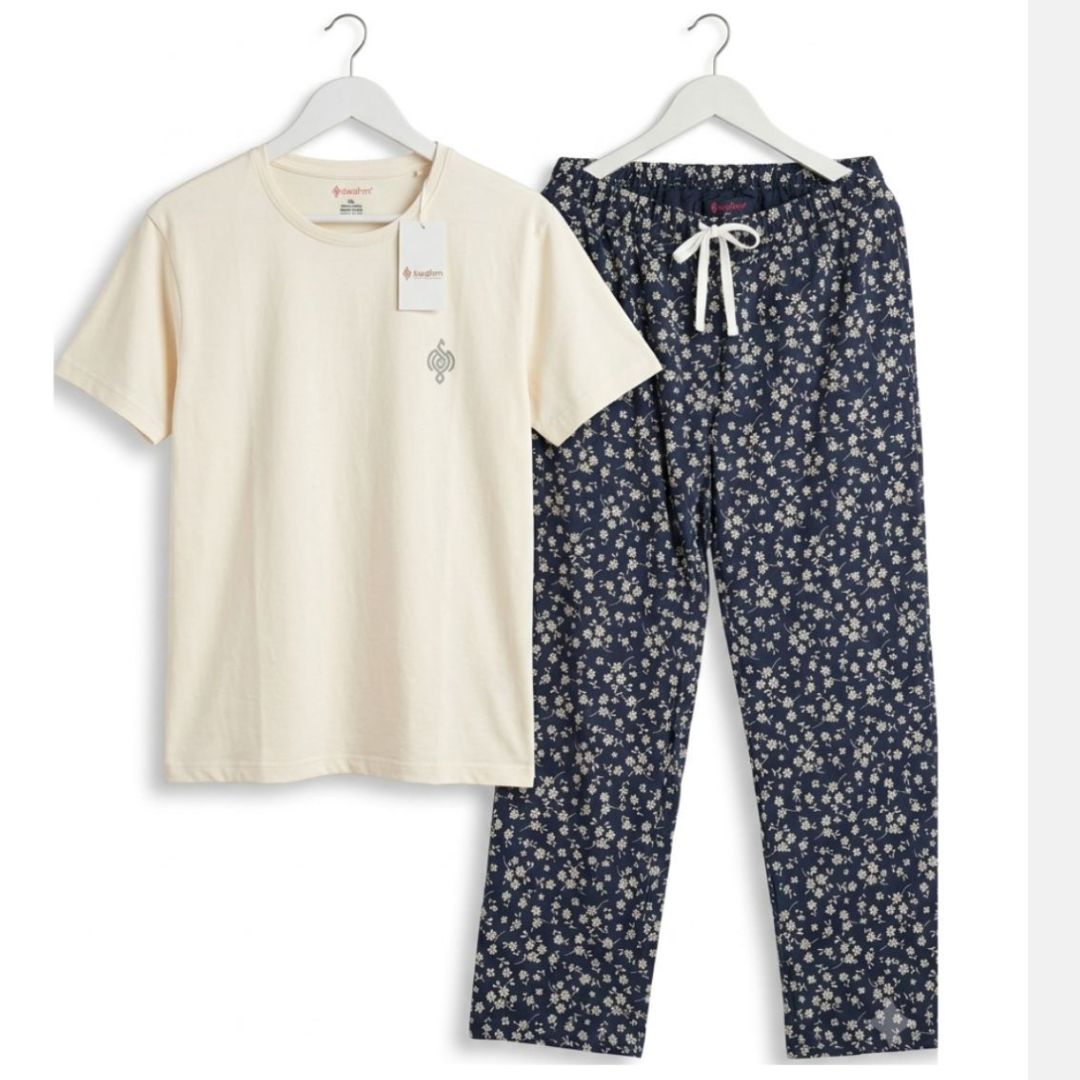 Half White Color Cotton Pyjama set