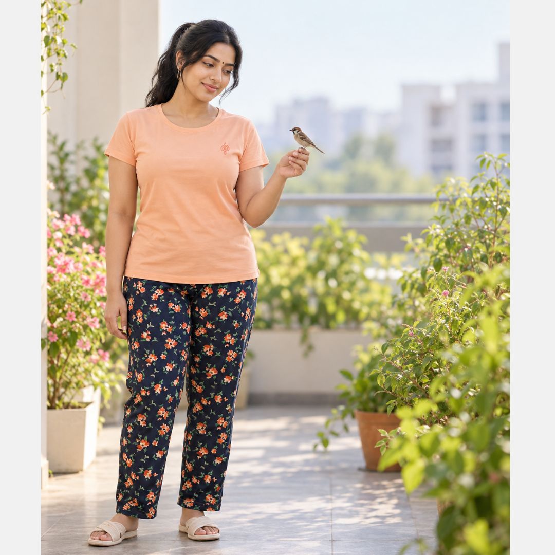 Peach  Color Cotton Pyjama set